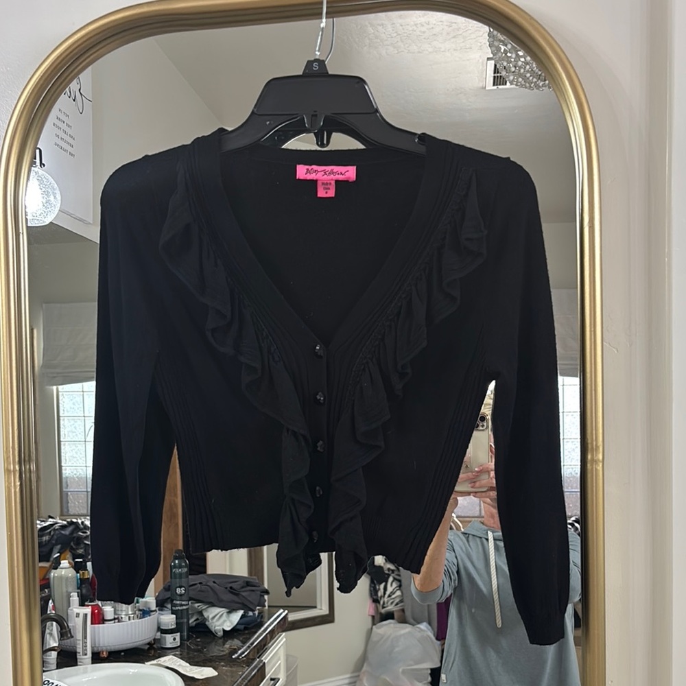 Black Ruffled Cardigan Sweater